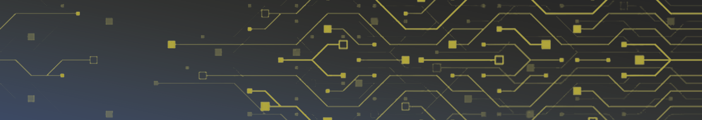 Yellow technology-eqsue graphics above a blue gradient