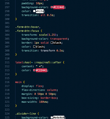 An excerpt of CSS code in an editor